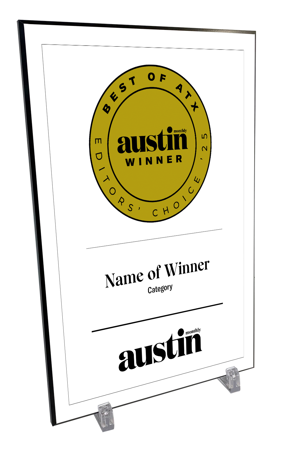 Austin Monthly "Best of ATX” Mounted Archival Award Plaque