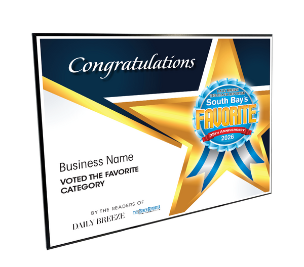 South Bay's Best Of and Readers Choice Certificate - Modern Hardi-plaque