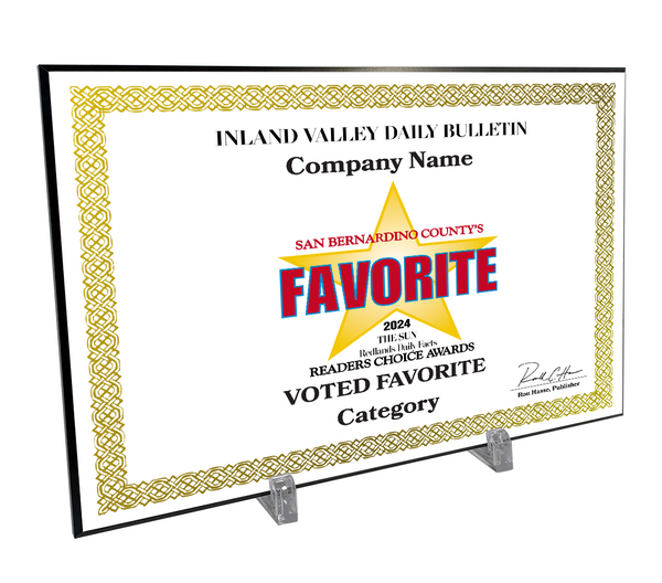 The Sun & Daily Facts Best Of and Readers Choice Certificate - Modern Hardi-plaque