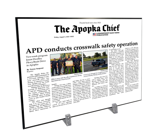 Apopka Chief News Article - Modern Hardi-plaque