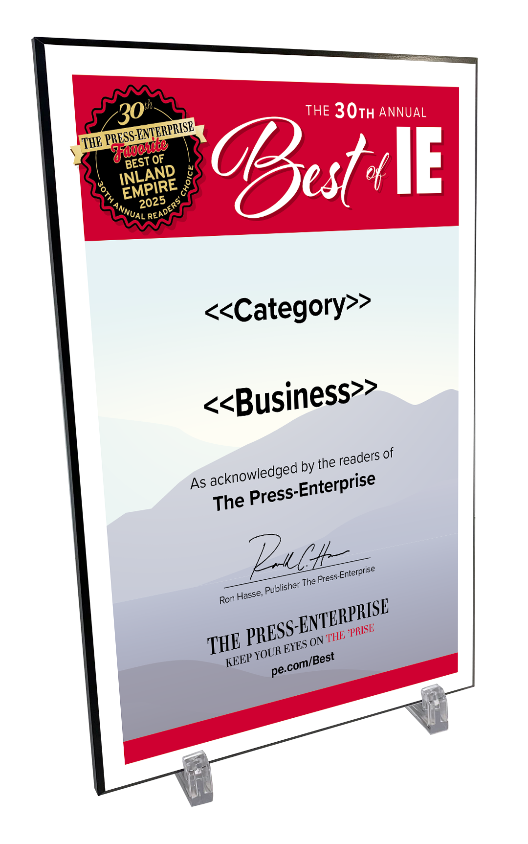 Best of Inland Empire Readers Choice Certificate - Modern Hardi-plaque