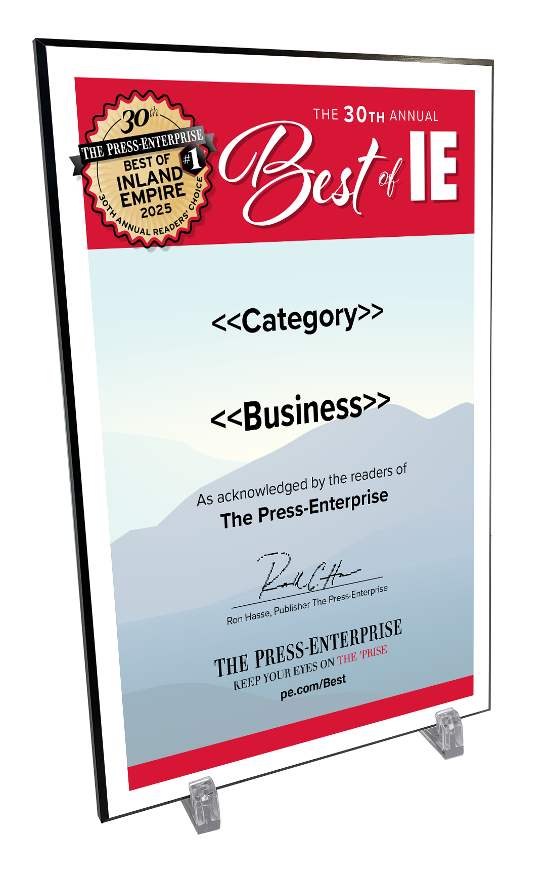 Best of Inland Empire Readers Choice Certificate - Modern Hardi-plaque