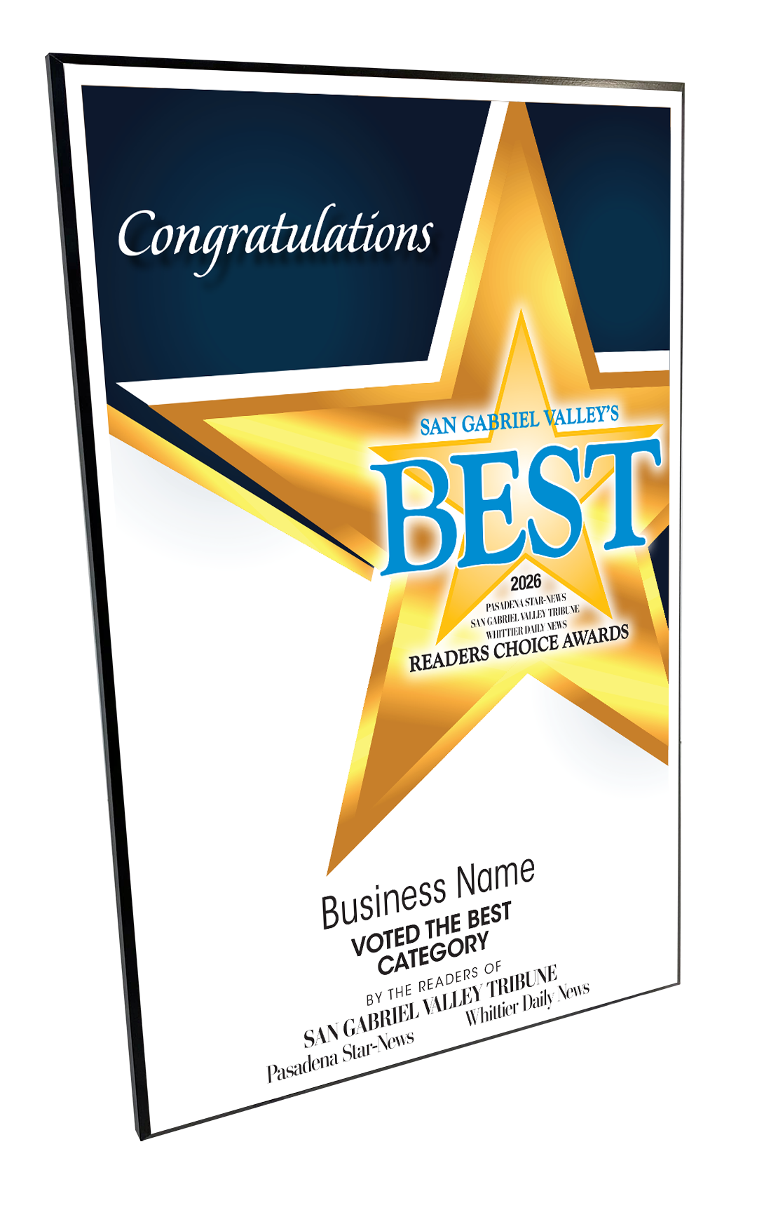 SGVN Best Of and Readers Choice Certificate - Modern Hardi-plaque