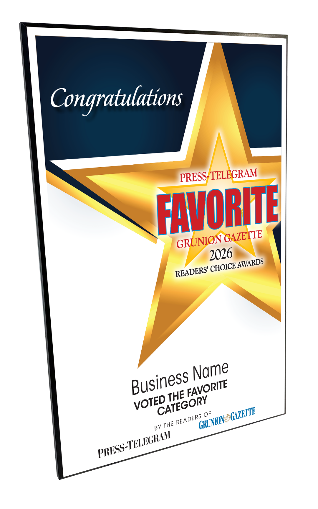 Press Telegram Best Of and Readers Choice Certificate - Modern Hardi-plaque
