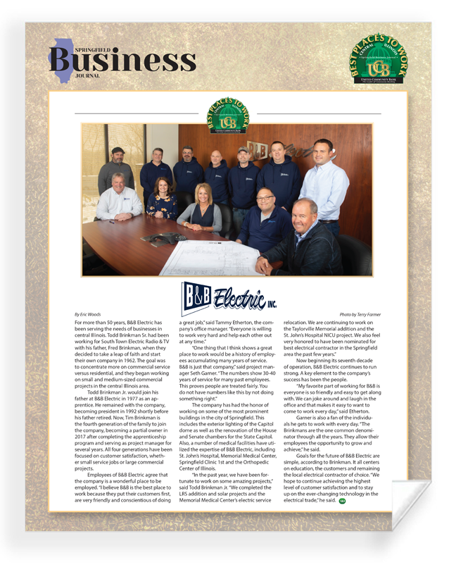 Springfield Business Journal - Best Places to Work - Reprint