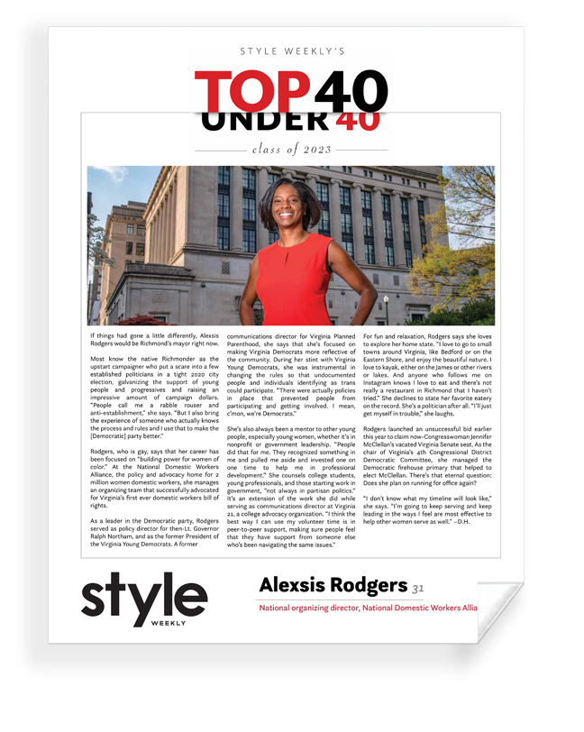 Style Weekly "Top 40 Under 40" Archival Reprint