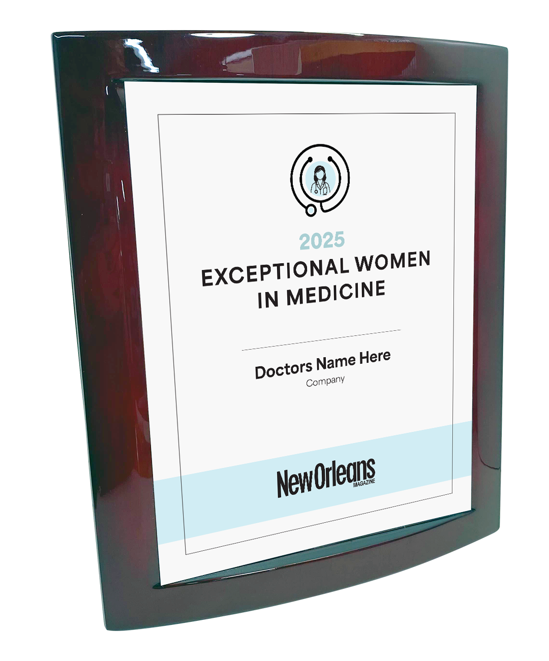 New Orleans Magazine - Exceptional Women in Medicine - Eclipse Plaque with Metal Inlay