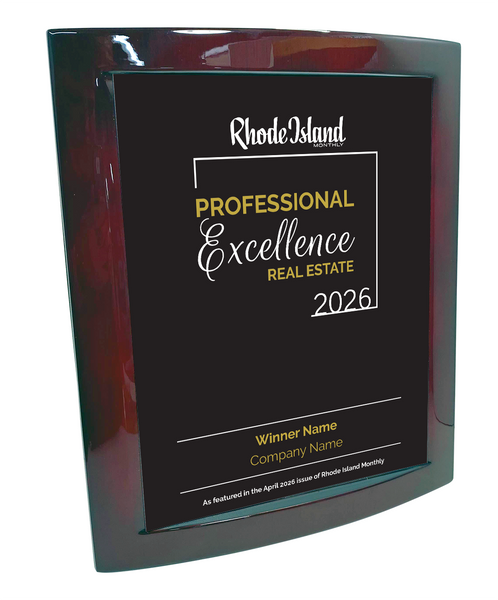 Rhode Island Monthly Professional Excellence in Real Estate Award Plaque - Rosewood with Metal Inlay