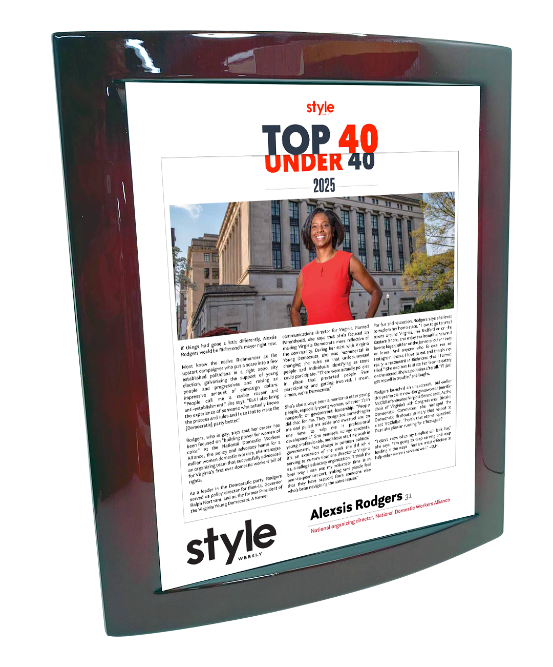 Style Weekly "Top 40 Under 40" Eclipse Plaque