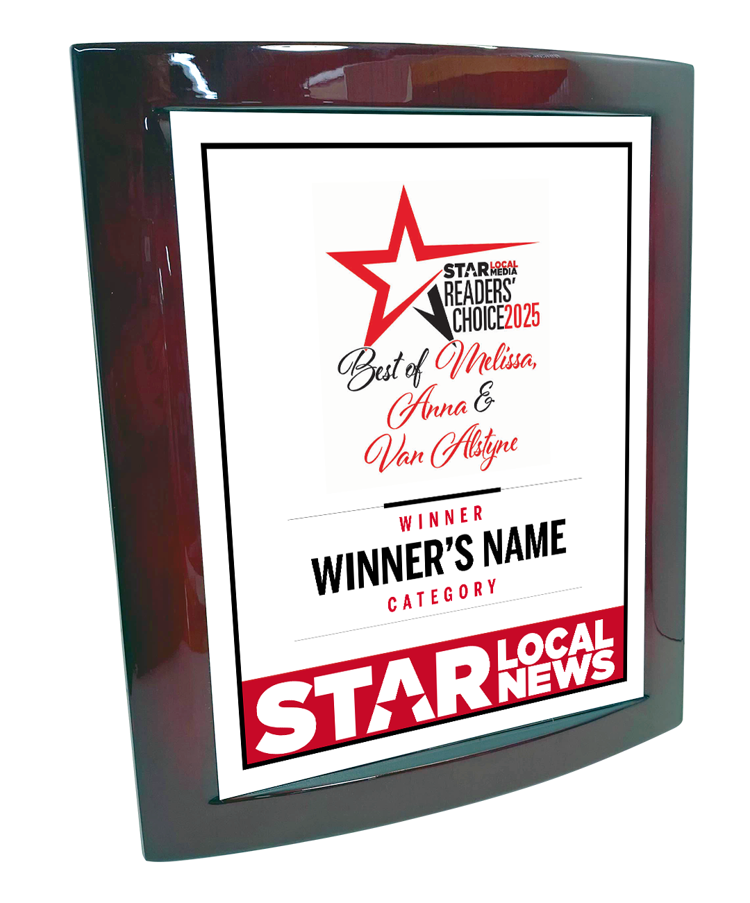 Star Local Media - Best of Melissa, Anna & Van Alstyne - Eclipse Plaque with Metal Inlay