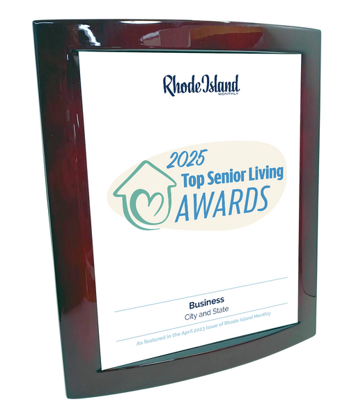 Rhode Island Monthly Top Senior Living Community Award - Rosewood with Metal Inlay
