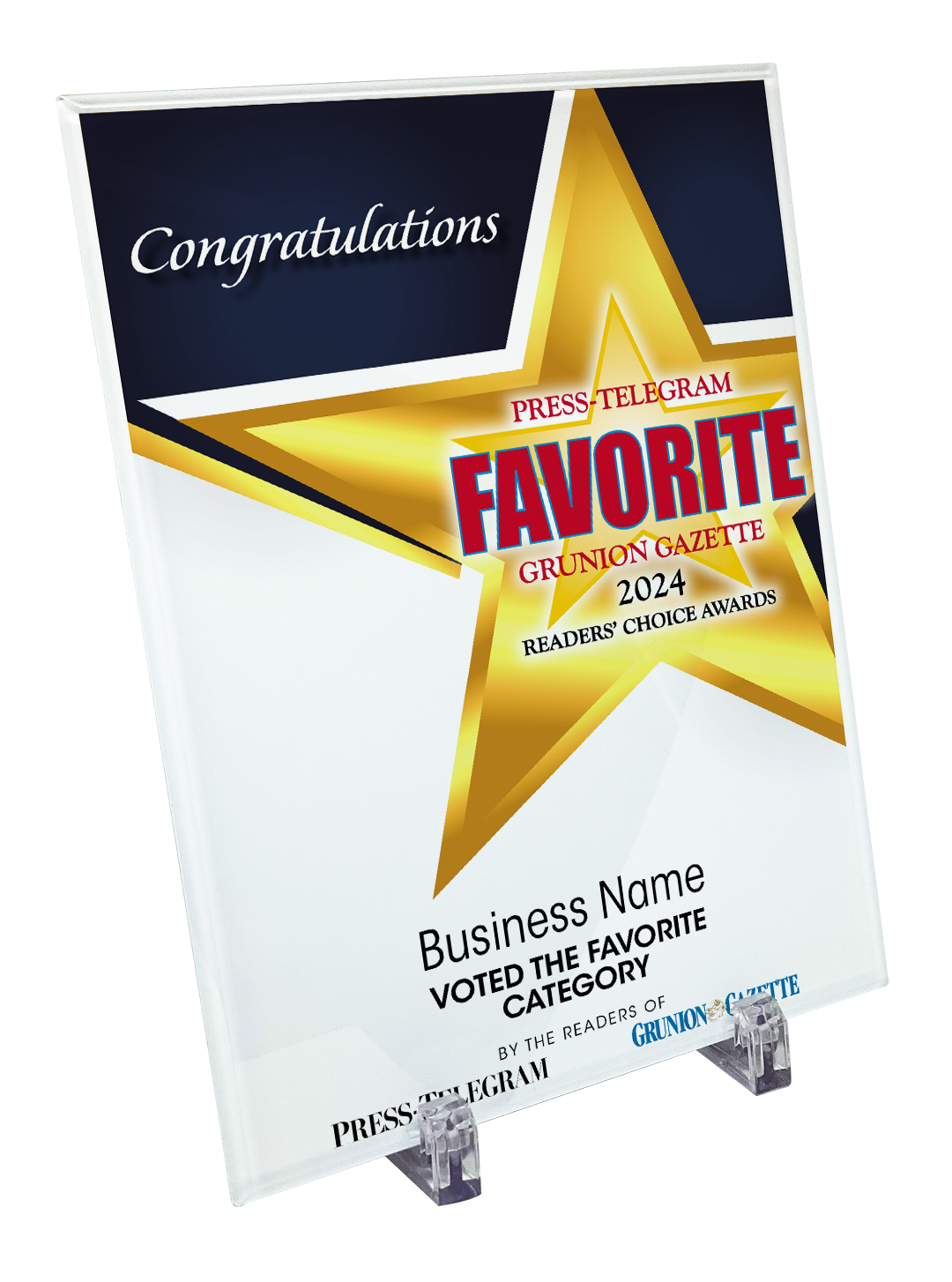 Press Telegram Best Of Certificate and Readers Choice - Crystal Plaque