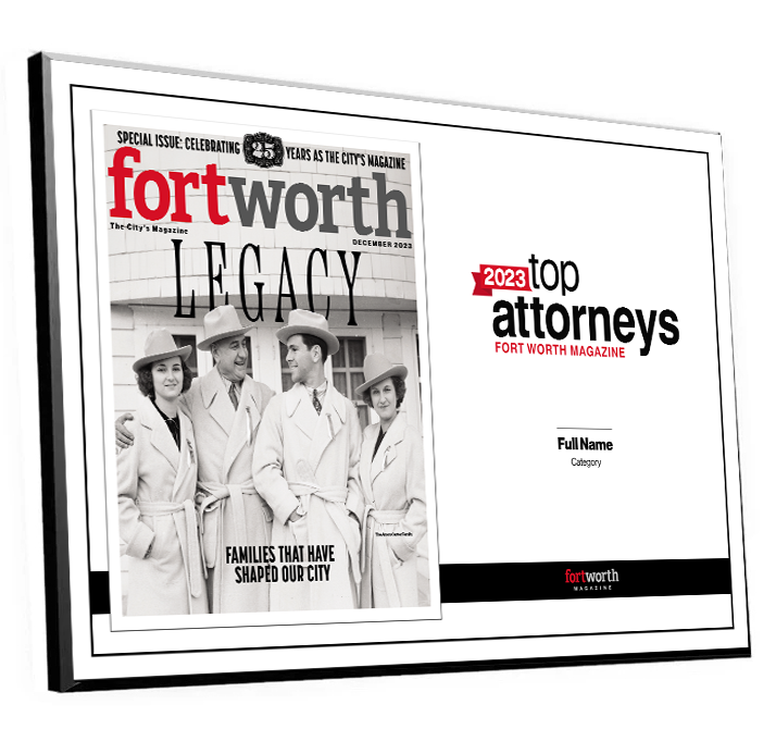 Fort Worth Magazine Top Attorney Melamine Plaque - Cover & Award