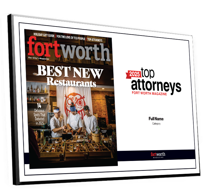 Fort Worth Magazine Top Attorney Melamine Plaque - Cover & Award