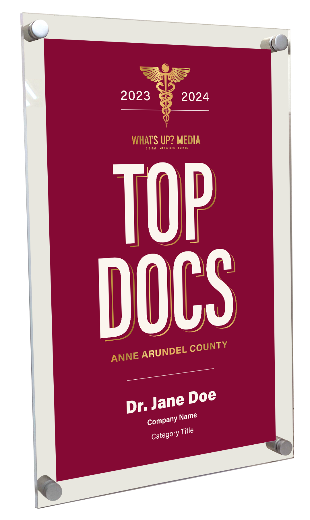 What's Up? Magazine "Top Docs of Anne Arundel" Acrylic Award Plaque