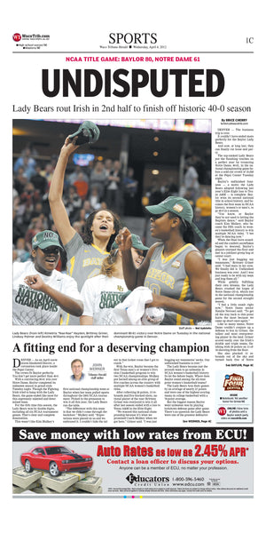 Waco Tribune-Herald Lady Bears Commemorative Sports Page - Modern Acrylic Sports Plaque