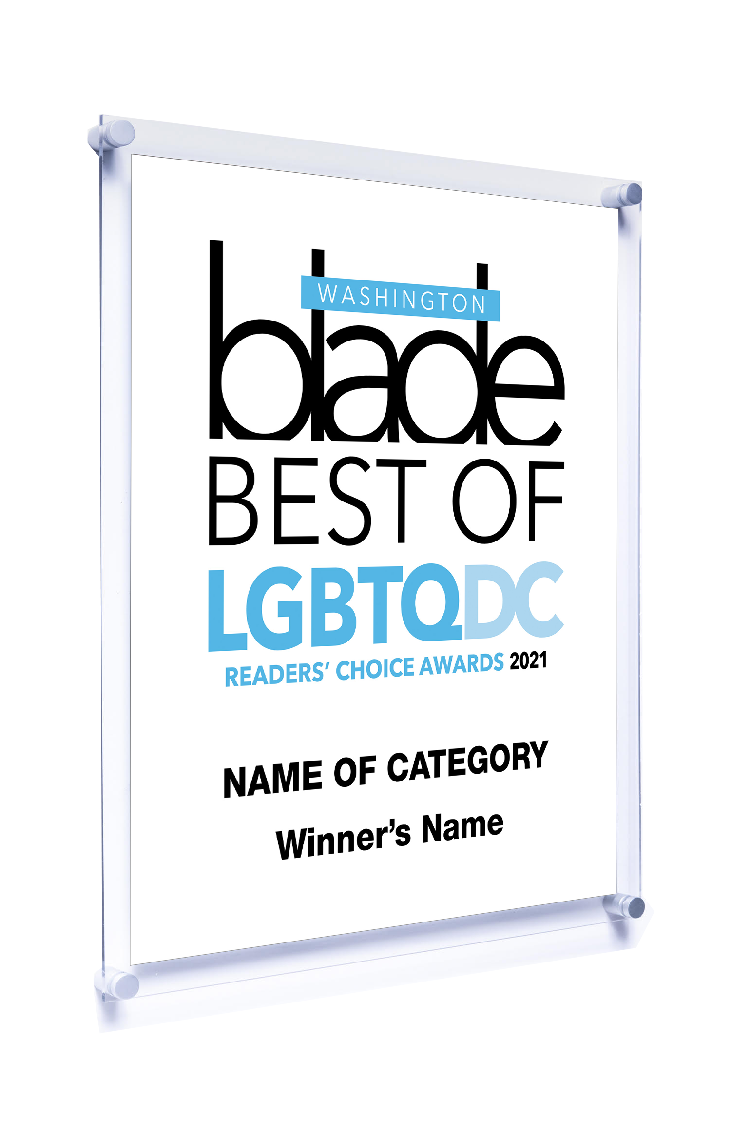 Washington Blade Best of LGBTQ DC Award - Acrylic Standoff Plaque