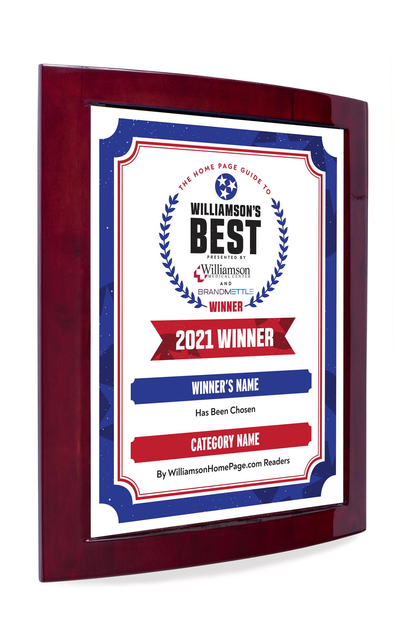 Williamson's Best Award Plaque | Rosewood with Metal Inlay