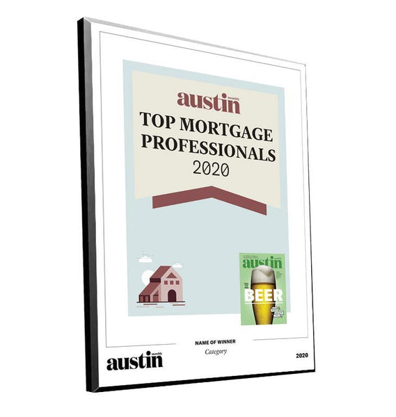 Austin Monthly "Top Mortgage Professionals" Mounted Archival Award Plaque by NewsKeepsake