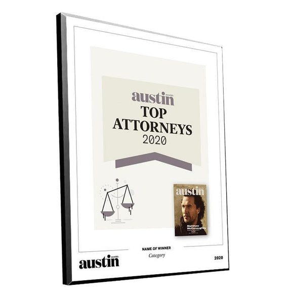 Austin Monthly "Top Attorneys" Mounted Archival Award Plaque by NewsKeepsake
