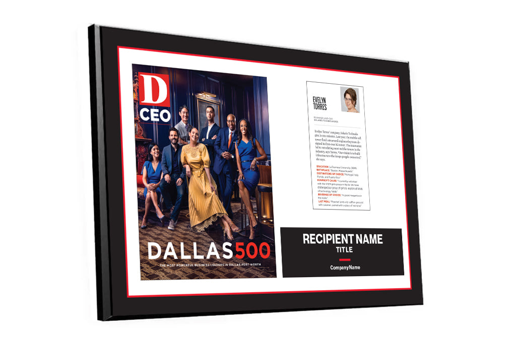 D CEO Dallas 500 Article & Cover Spread Plaque