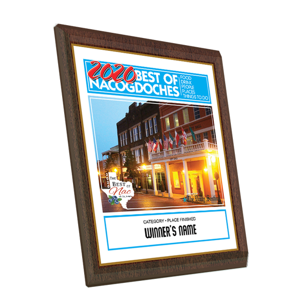 The Daily Sentinel Best of Nacogdoches 2020 Plaque - 8" x 10" Glass by NewsKeepsake