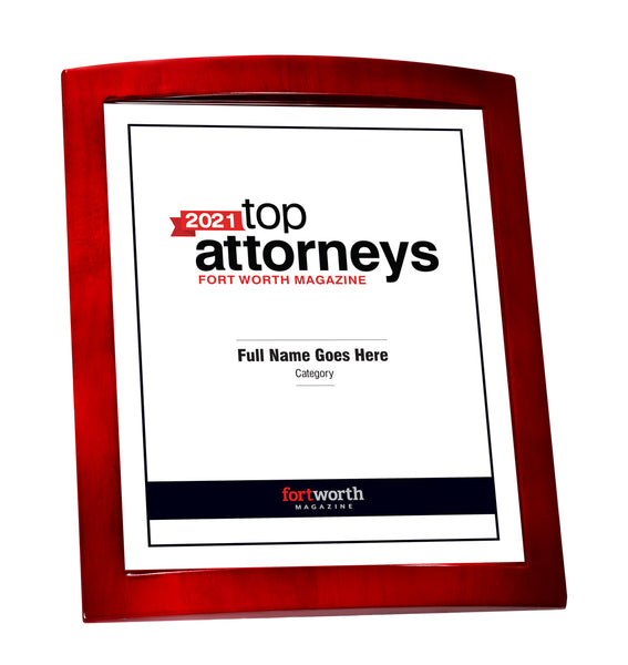 Fort Worth Magazine Top Attorney Rosewood Plaque - Award