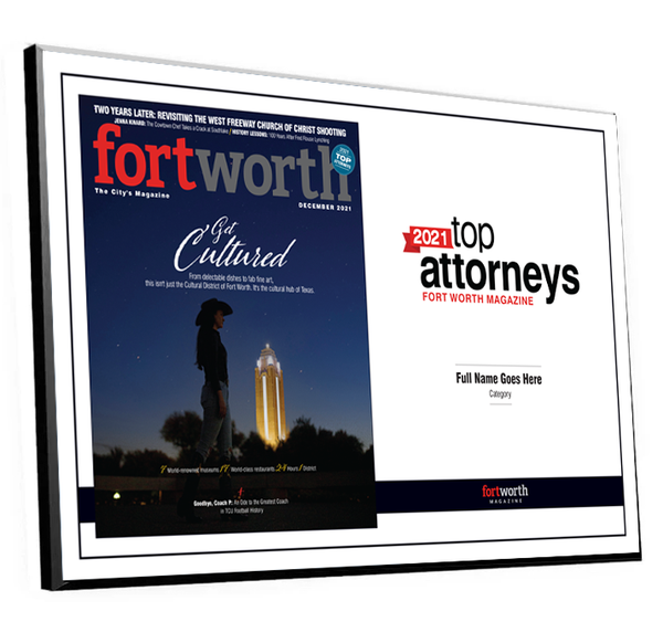 Fort Worth Magazine Top Attorney Melamine Plaque - Cover & Award