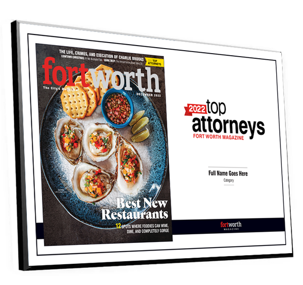 Fort Worth Magazine Top Attorney Melamine Plaque - Cover & Award
