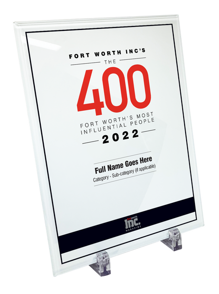 Fort Worth Inc. 400 Award Crystal Glass Plaque