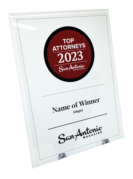 San Antonio Magazine "Top Attorneys" Glass Cover Award Plaque
