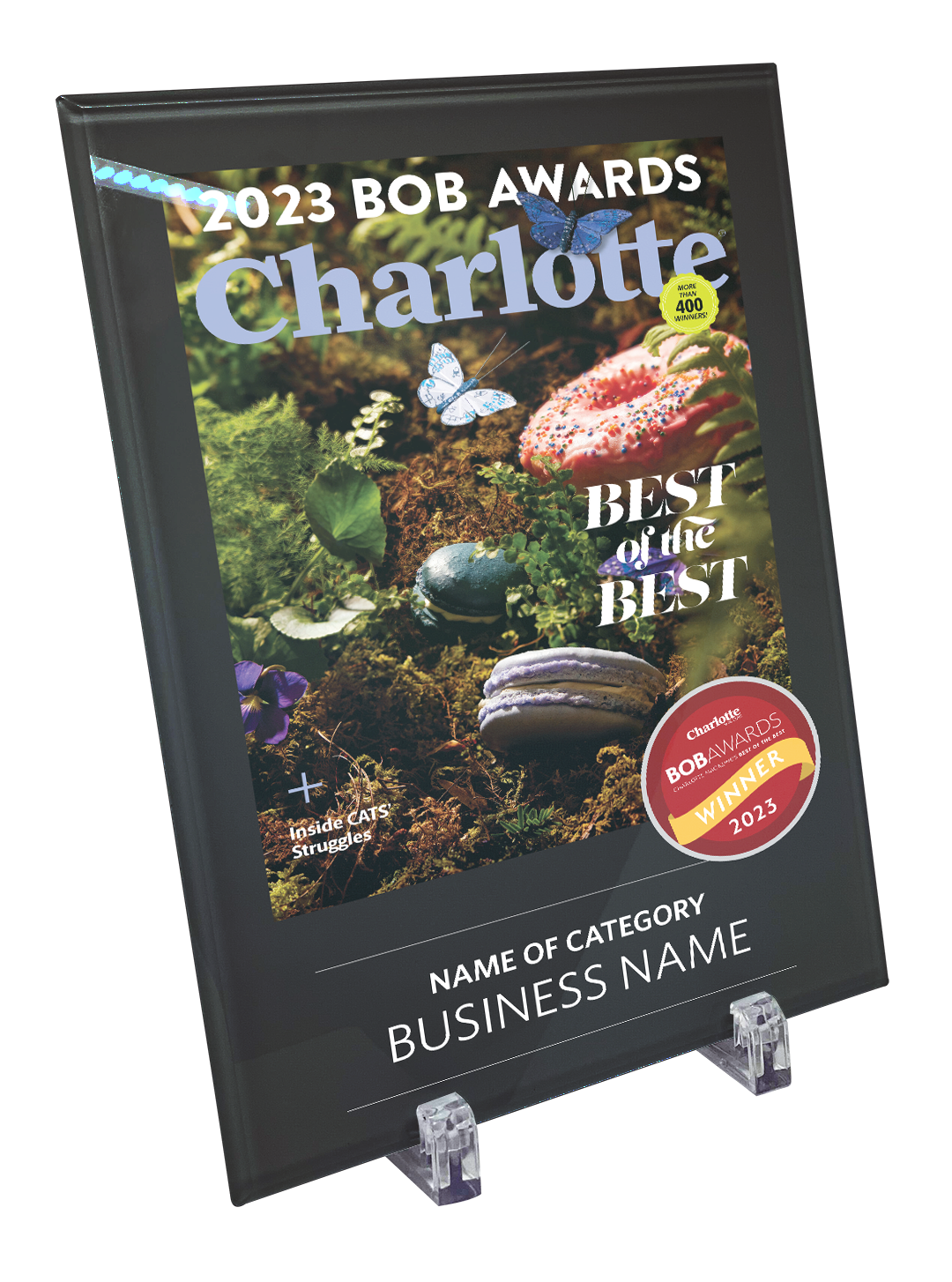 Charlotte Magazine "BOB" Award Plaque - Glass