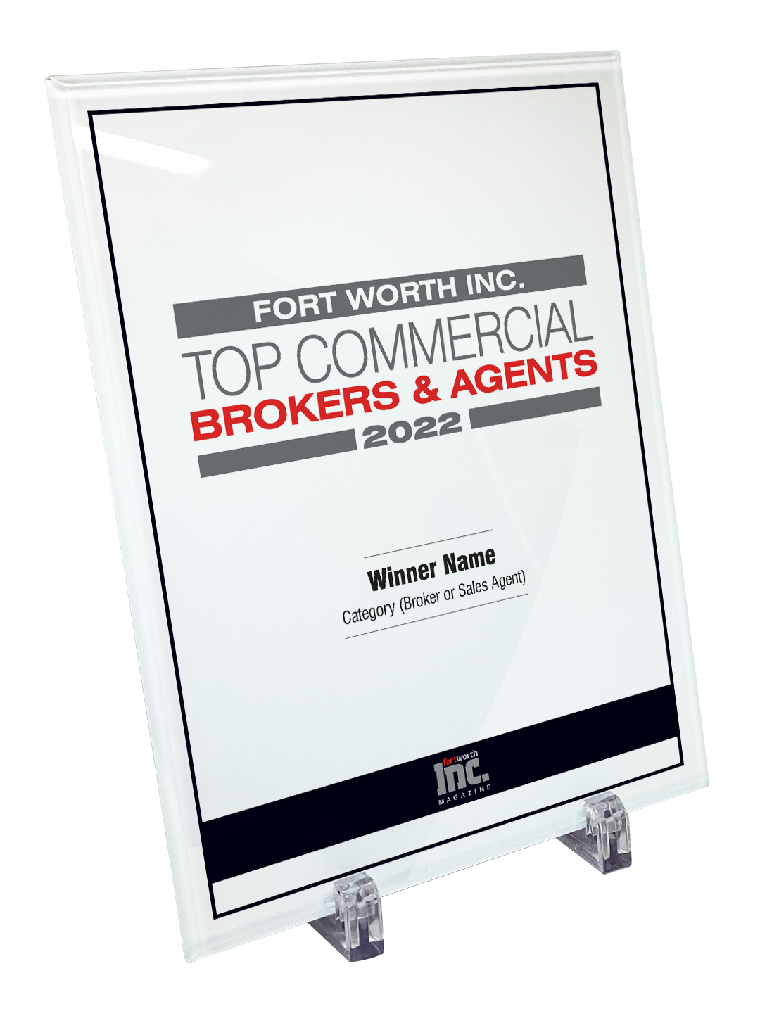 Fort Worth Inc. Top Commercial Brokers & Agents Award Crystal Plaque