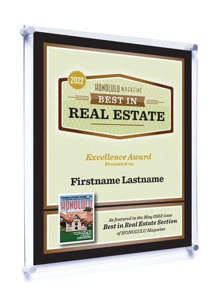 Honolulu Magazine "Best in Real Estate" Award Plaque - Acrylic Standoff
