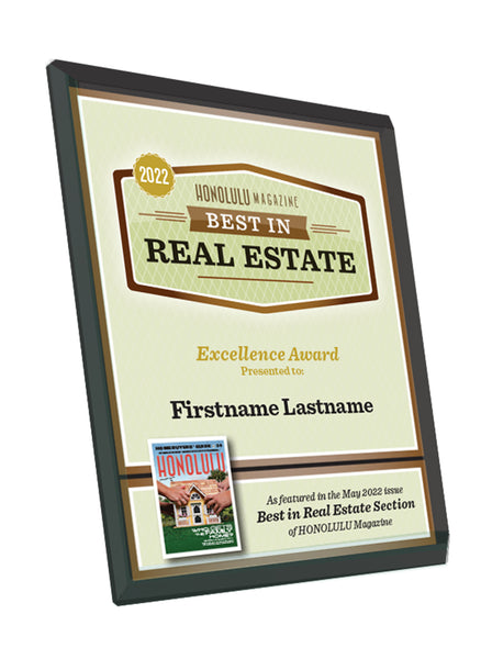 Honolulu Magazine "Best in Real Estate" Award Plaque - Glass
