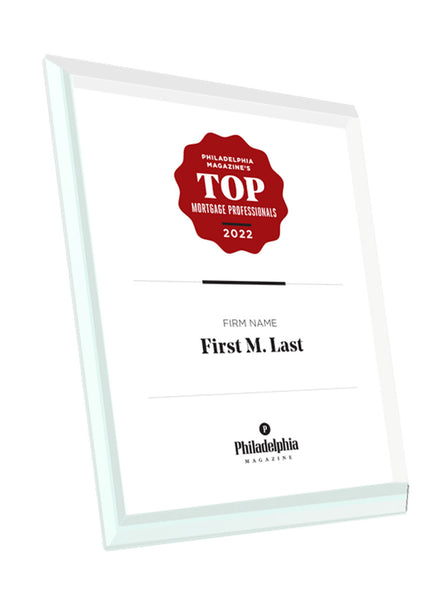 Philadelphia magazine Top Mortgage Professionals Award - Glass