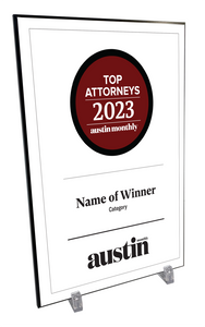 Austin Monthly "Top Attorneys" Mounted Archival Award Plaque