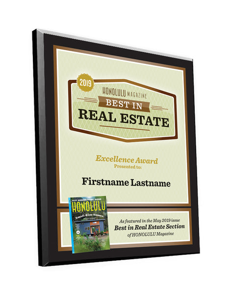 Honolulu Magazine "Best in Real Estate" Award Plaque by NewsKeepsake