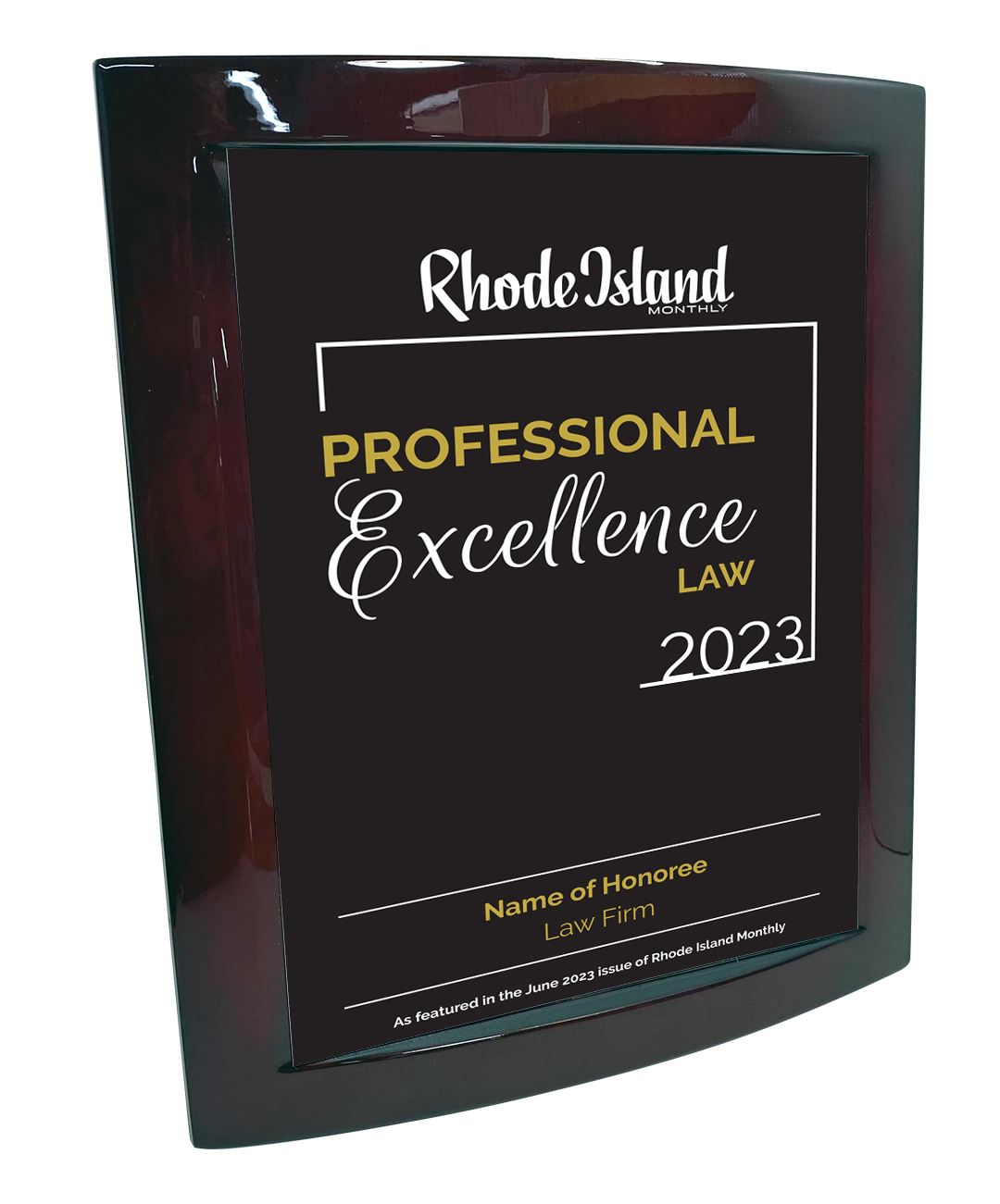 Rhode Island Monthly Excellence in Law Award - Rosewood with Metal Inlay