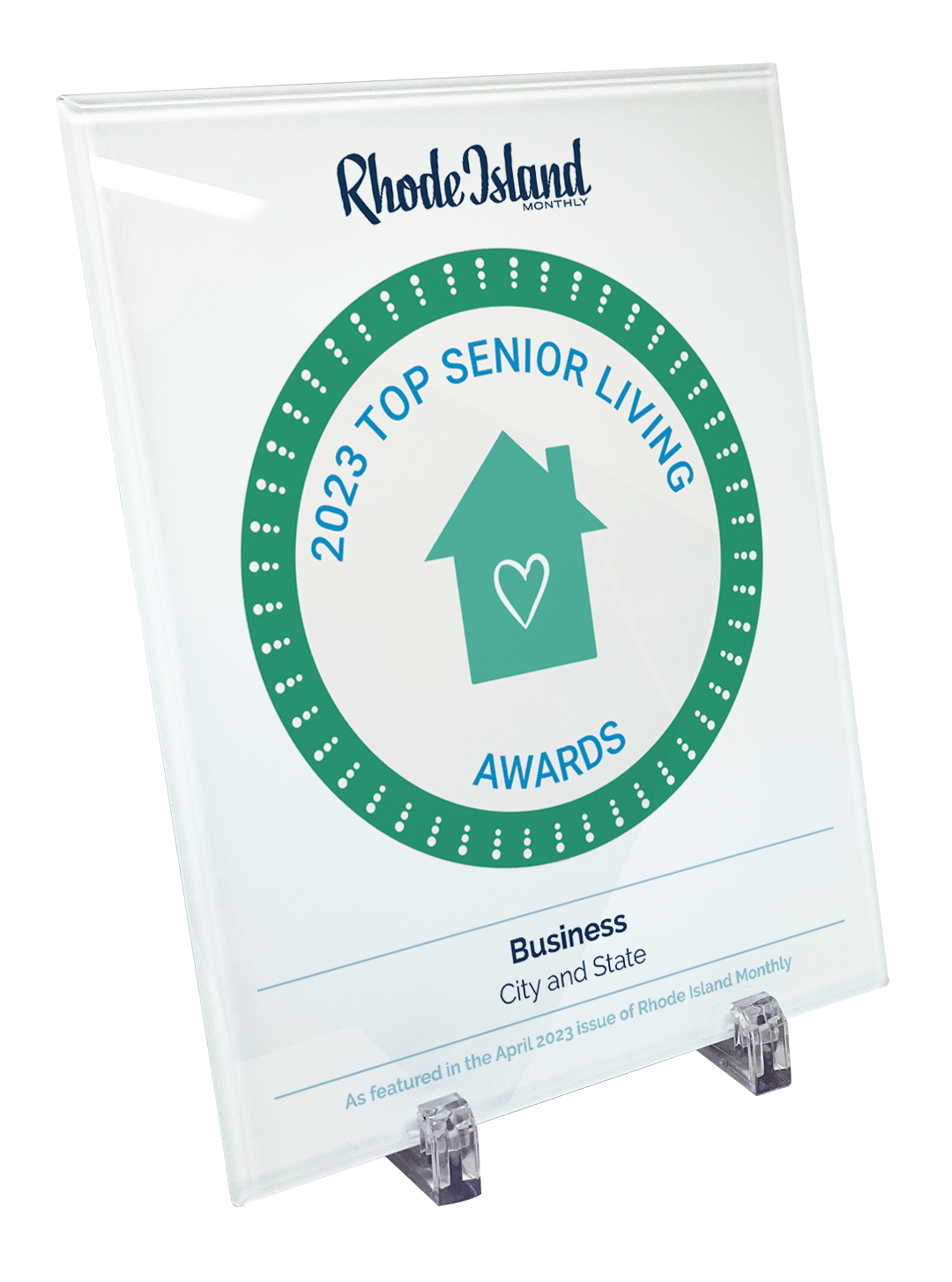 Rhode Island Monthly Top Senior Living Community Award | Glass Plaque