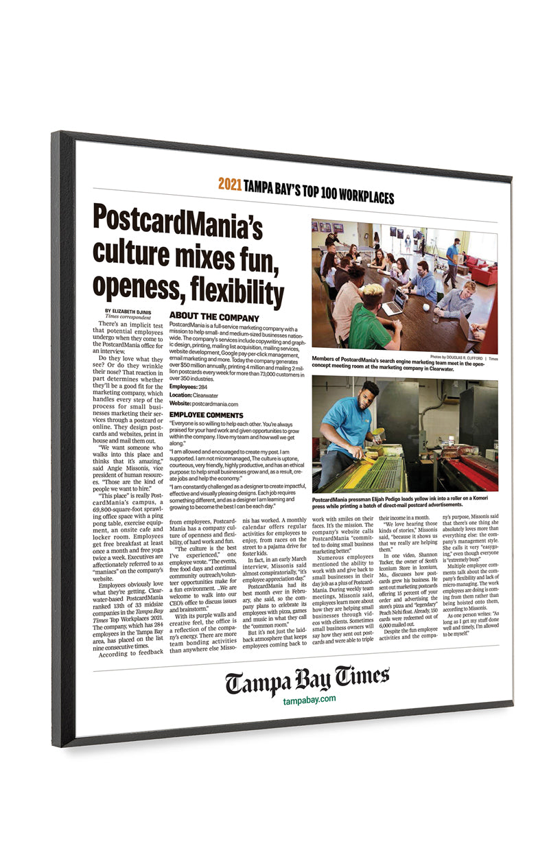 Tampa Bay Times Top Workplaces Article - Modern Hardi-plaque