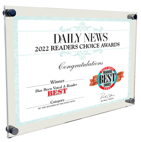 LA Daily News Best Of and Readers Choice Certificate - 10" x 8" Acrylic Standoff
