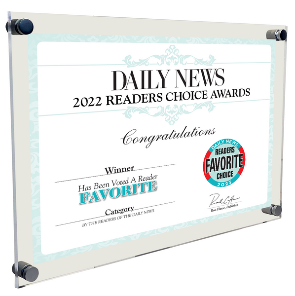LA Daily News Best Of and Readers Choice Certificate - 10" x 8" Acrylic Standoff