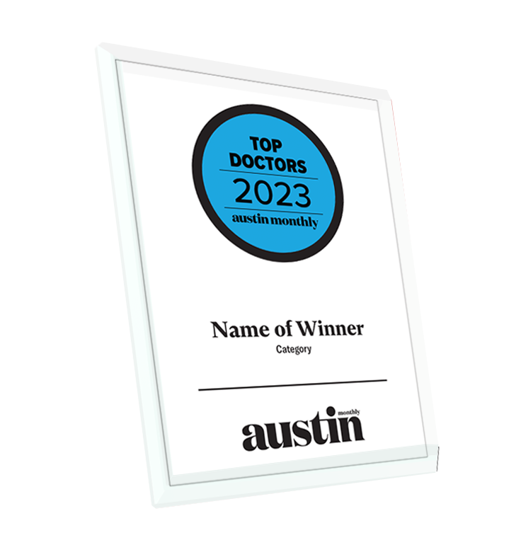 Austin Monthly "Top Doctors" Glass Cover Award Plaque