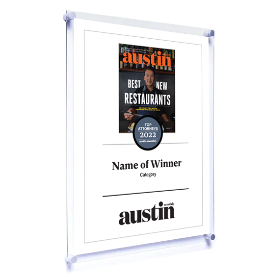 Austin Monthly "Top Attorneys" Award - Acrylic Standoff Plaque
