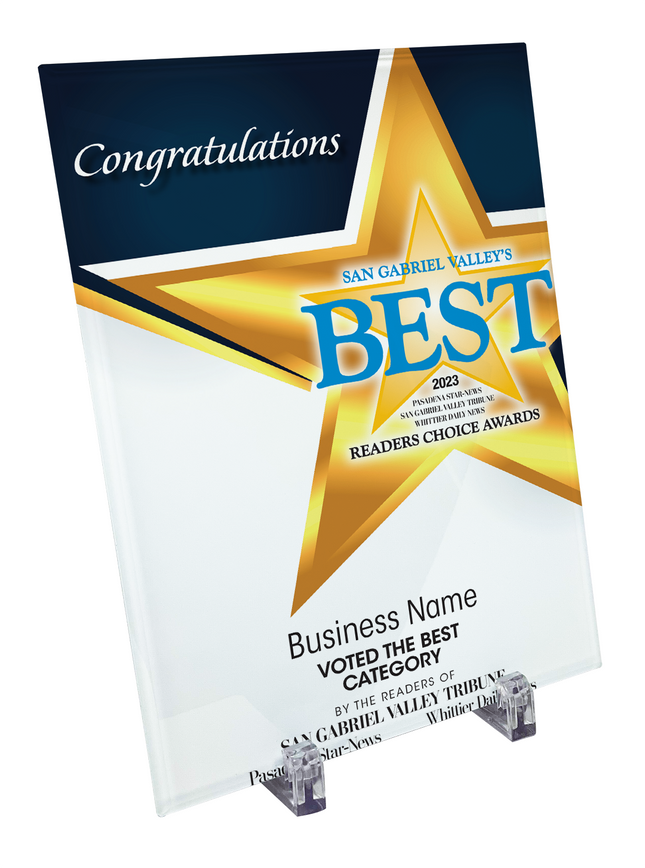 SGVN Best Of Certificate and Readers Choice - Crystal Plaque