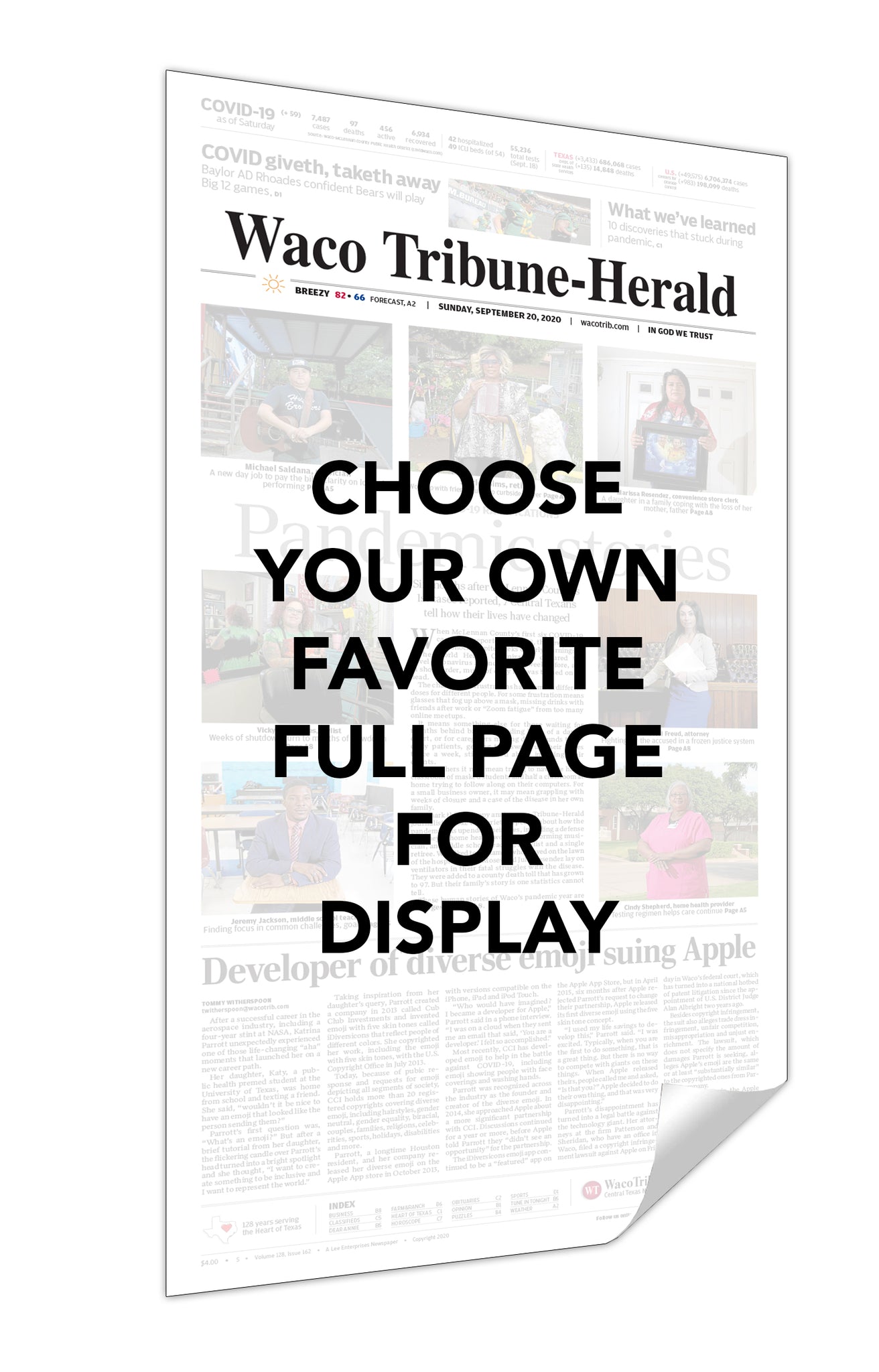 Waco Tribune-Herald Front Page - Frameable Archival Print