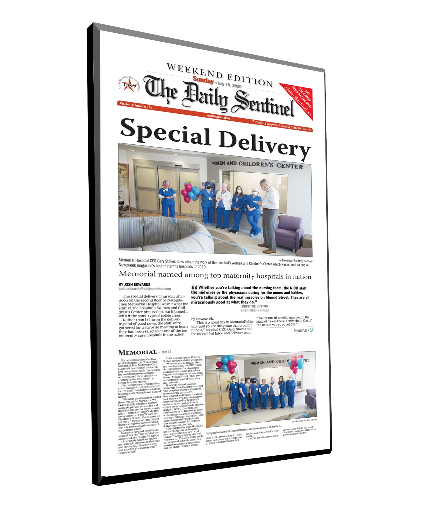 The Daily Sentinel Single-Page Plaque by NewsKeepsake