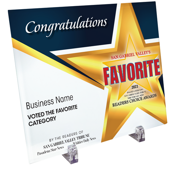 SGVN Best Of Certificate and Readers Choice - Crystal Plaque