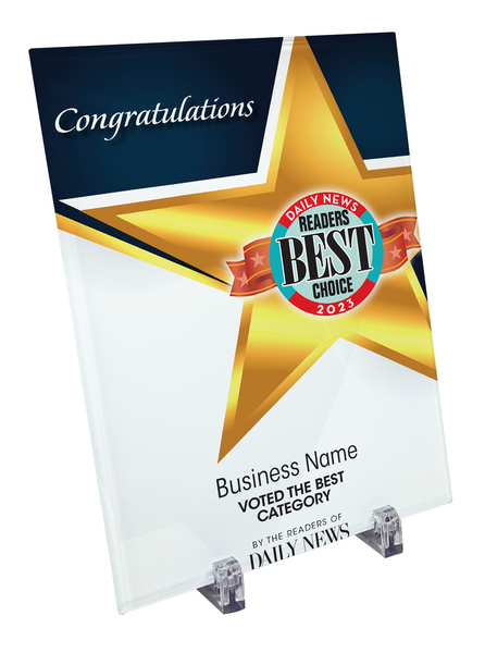 LA Daily News Best Of Certificate and Readers Choice - Crystal Plaque